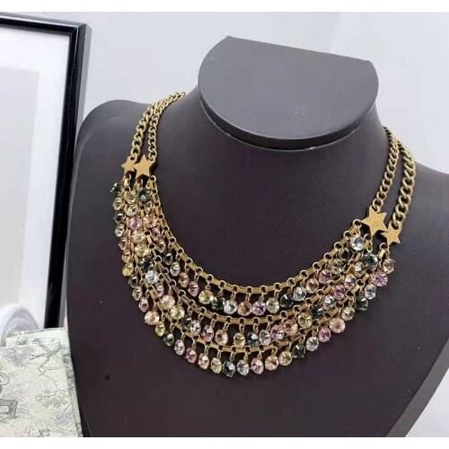 Statement Crystal Multi Layered Necklace Choker Vintage for Women Hip Hop Square Pendant Necklace Rhinestone Chain