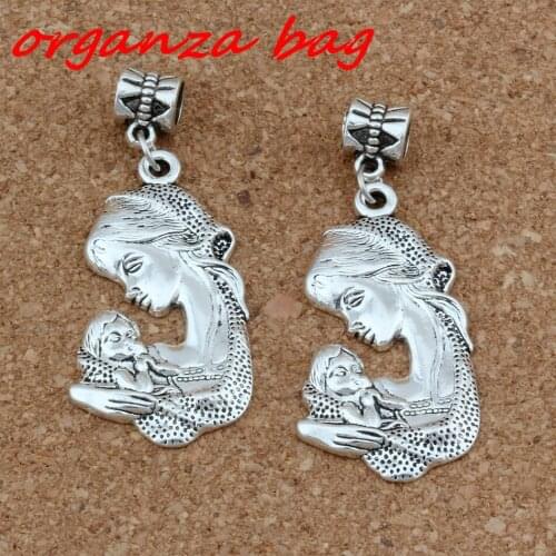 MIC 10pcs Zinc Alloy Tone Vintage Alloy Mother New Baby Newborn Woman Mom charm Dangle Bead Fit Charm Bracelet 20 x 48mm