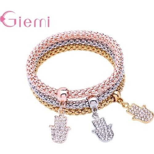 Fashion Trendy Elastic Bracelets & Bangle For Women Girl Crystal Rhinestone Tree Key Lock Charm Jewelry Party Gifts