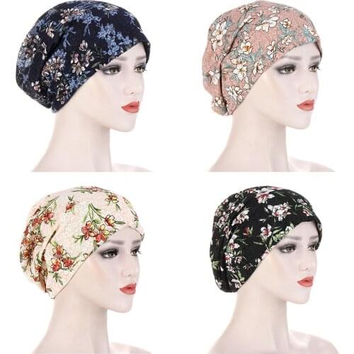 Muslim Headdress Turban Bonnet for Woman Print Inner Hijab Caps Boho Lace Arab Headwrap Turban Femme Musulman Islamic Headscarf