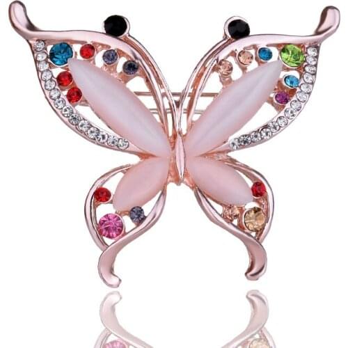 TODOX man Brooches Fashion butterfly Cartoon insect Opal Stone color Crystal Rhinestone women gift pins wedding party