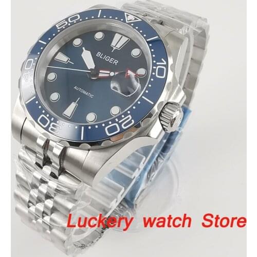40mm Bliger mens watch blue dial sapphire glass Ceramic Bezel Automatic movement Luminous luxury Mechanical watches