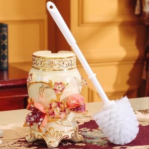 Ceramic Toilet Brush Holders Set Luxury with diamonds Standing Clearing Tools Handle Lavatory Toilet Brush Holder Bath Hardware