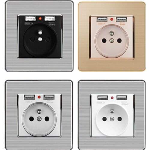 Residential 86x86mm Wall Socket French Regulations EU Plug Outlets for Home Office