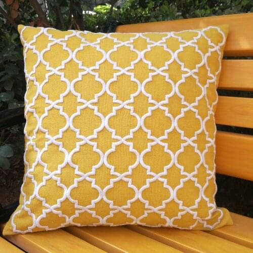 Geometric embroidery cushion cover /white and yellow emboridery pillow cover/decorative throw cushion sham wholesale 45x45cm