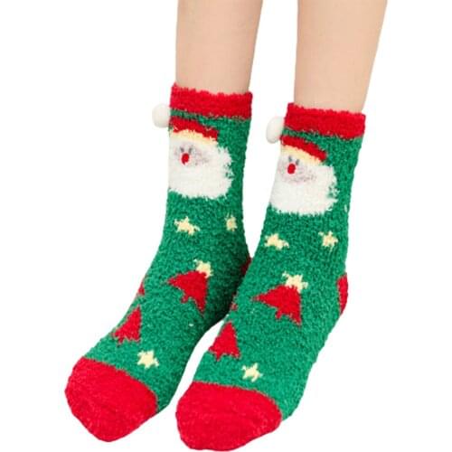 Christmas Room Socks Soft Coral Fleece Cartoon Santa/Elk/Snowman/Hat Printing Floor Socks for Adults Women Men