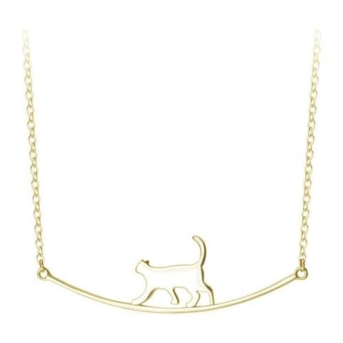 New Fashion Cute Cat Arc Bending Simple Personality Alloy Jewelry Cute Animal Walking Cat Clavicle Chain Necklace Female Models
