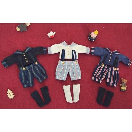 3pcs/set Doll Clothes School Uniform Retro T-shirt+pant+Socks for Ob11,obitsu 11,1/12 BJD Doll Clothing Accessories for Dolls
