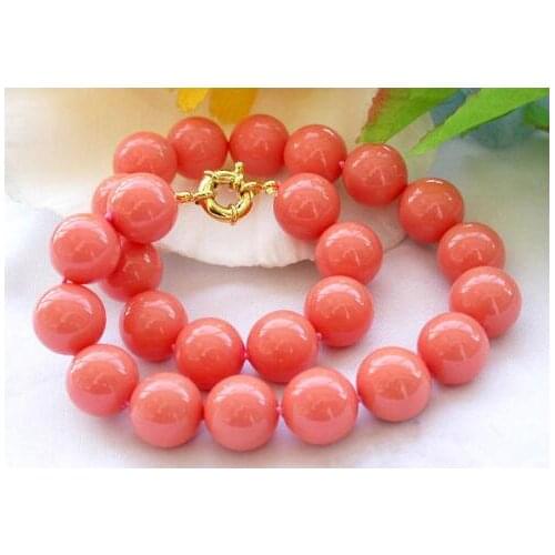 Wholesale good beautiful 12MM Genuine Coral Pink South Sea Shell Pearl Round Beads Necklace