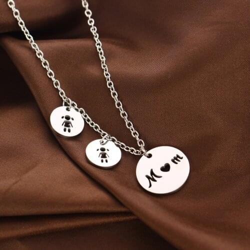Stainless Steel Family Love Necklace Mom With Two Daughters Girl Circle Pendant Mommy Mum Mothers Day Birthday Party Xmas Gifts
