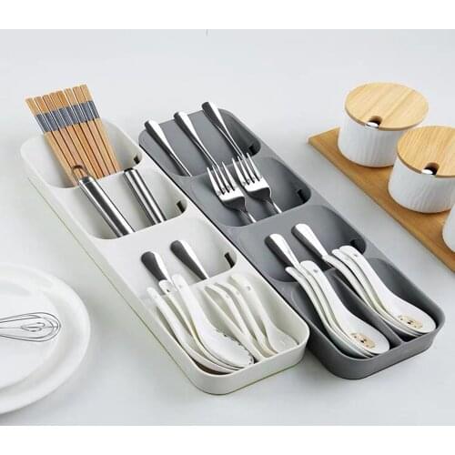 Cutlery Storage Box Plastic Knife Block Holder Drawer Knives Fork Spoons Storage Rack Knife Stand Cabinet Tray Kitchen Organizer