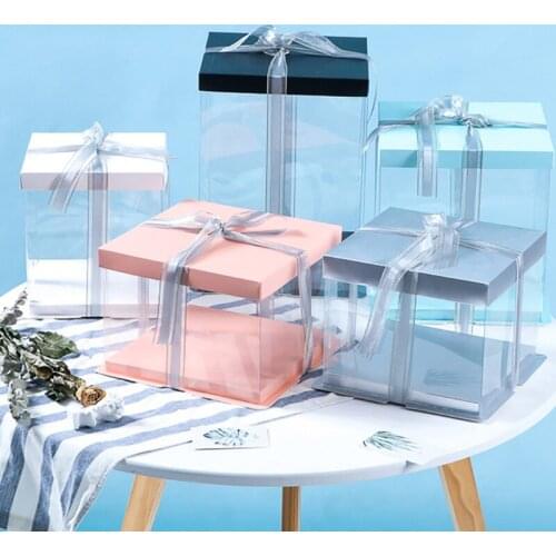 Transparent Single/Double Layer Cake Packaging Box Flower Gift Box Party Wedding Child Birthday Cake Stand for Home Dessert Shop