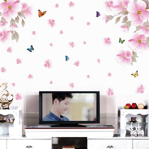 Romantic Wall Stickers Flowers Bedroom Living Room TV Wall Decoration Decals for Furniture Sofa Backdrop Self-adhesive Wallpaper