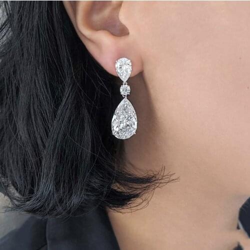 Luxury Female Big Water Drop Diamond Earrings Vintage 925 Silver Wedding Earrings For Women white topaz Stone Double Earrings