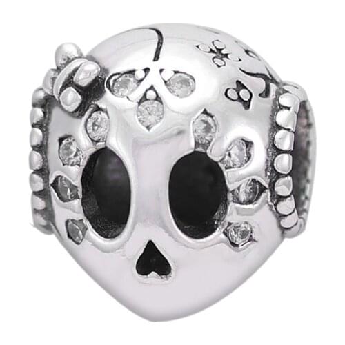 Vintage jewelry original 925 sterling silver skull charm beads fit pandora bracelet fine jewelry making birthday gift for women