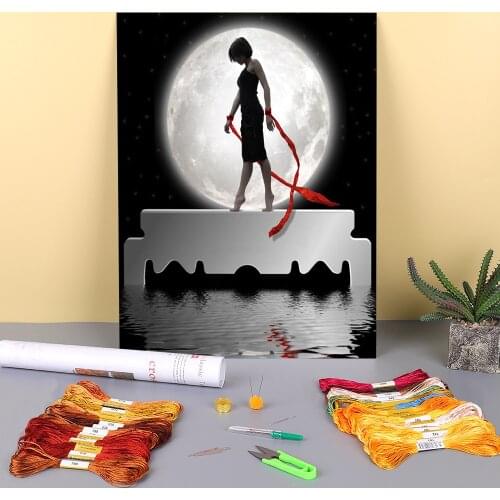 Woman Girl Printed Fabric 11CT Cross Stitch Patterns DIY Embroidery DMC Threads Hobby Handiwork Handmade Knitting Decor