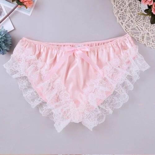 Sissy Panties Sexy Lingerie For Men Gay Crossdressing Porno Underwear Briefs Bikini Shiny Satin Ruffle Lace Stretchy Underpants