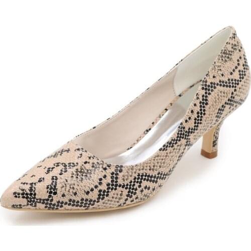 Kitten Heels Snakeskin Party Shoes Pointed Toe Slip-on Low Heels Snakeskin Formal Prom Evening Wedding Women Dress Pumps