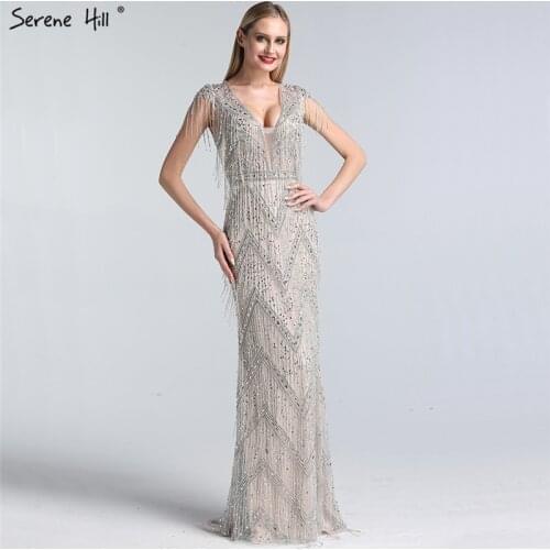 V-Neck Beading Tassel Evening Dresses 2020 Latest Design Sleeveless Mermaid Evening Gowns Serene Hill DLA60830