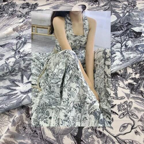 140cm Width Fashion Black and White Ink painting Printed Thin Chiffon Fabric For Woman Dress Blouse Pants DIY Cloth Sewing