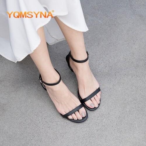 YQMSY Summer Elegant Women Shoes Fashion Gladiator Thin Heels Buckle Strap Thin Belt Sandals Genuine Leather Party Sandals AS101
