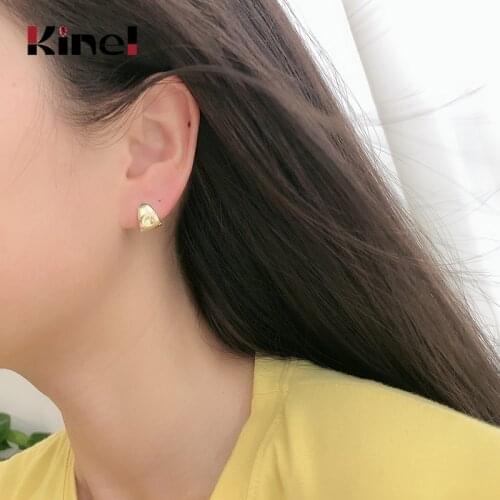 Kinel 925 Sterling Silver U shape Earring 18K Gold Irregular Concave Convex Exaggeration Earrings for Women Fashion Jewelry Gift