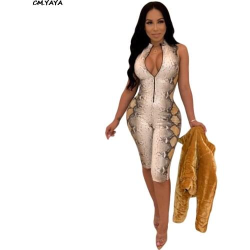 Women leopard print zip open sleeveless skinny knee length leggings jumpsuits fashion high street wear rompers playsuit GLM7166