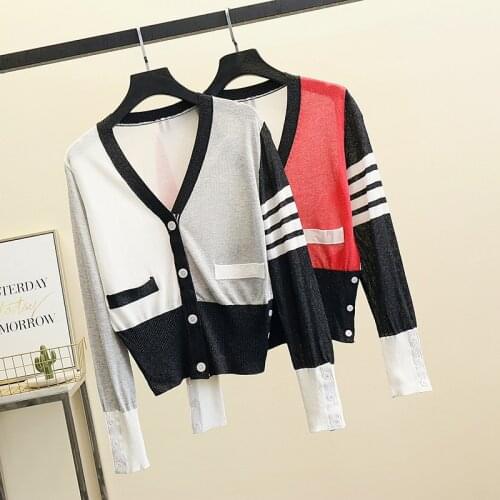 2021 New Women Brown thin Sweater Knitted Cardigan Oversized Casual Korean Knitwear Preppy Long Sleeve Solid patchwork Tops