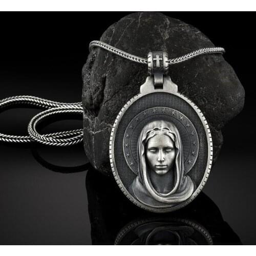 Christianity Religious Style Men and Women Vintage Virgin Mary Pendant Necklace Catholic Tag Chain Necklace