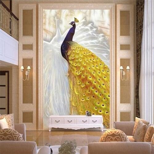 Beibehang Custom 3D large porch mural hall corridor aisle background wallpaper than wings fly white yellow peacock 3d wallpaper