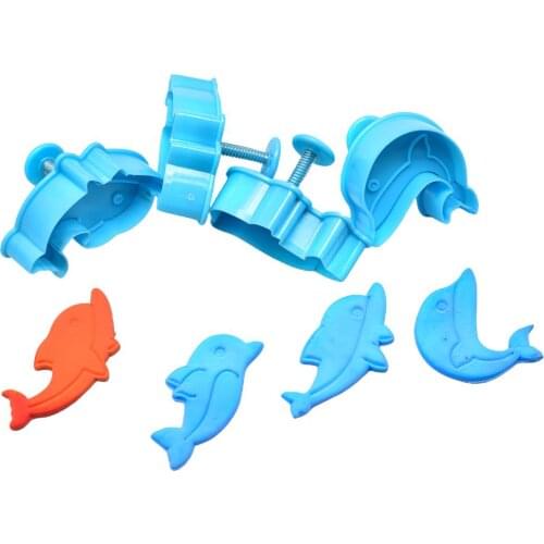 4Pcs/Set Cute Dolphin Shape Spring Cookie Cutter Plunger Fondant Biscuit Molds Cake DIY Decorating Baking Tools