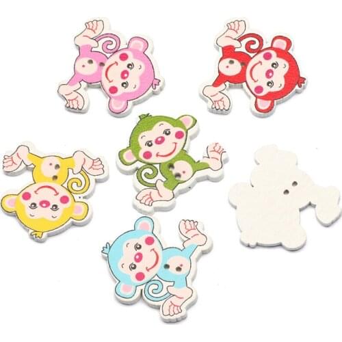 Natural wooden 50pcs Animal Scrapbooking Clothing Decorative Buttons for DIY Crafts Sewing Accessories Cartoon Monkey Buttons
