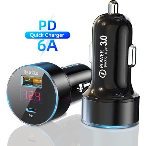 36W Quick Charge 2USB Port 6A Fast PD USB C Car Charger For iPhone 12 Pro 11 Xiaomi Huawei QC3.0 Type C Car Mobile Phone Charger