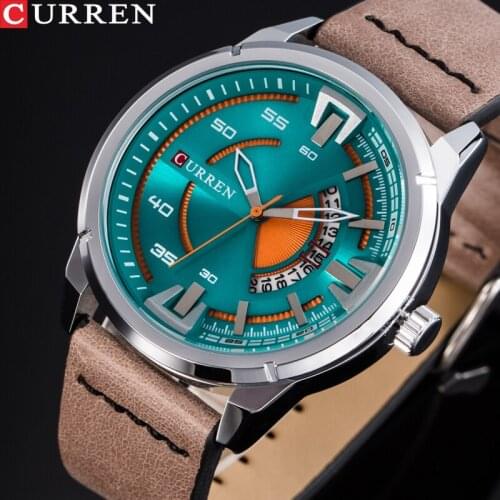 CURREN Men Watch Fashion Leather Strap Quartz Watch Creative Dial Waterproof Wristwatch With Complete Calendar relogio