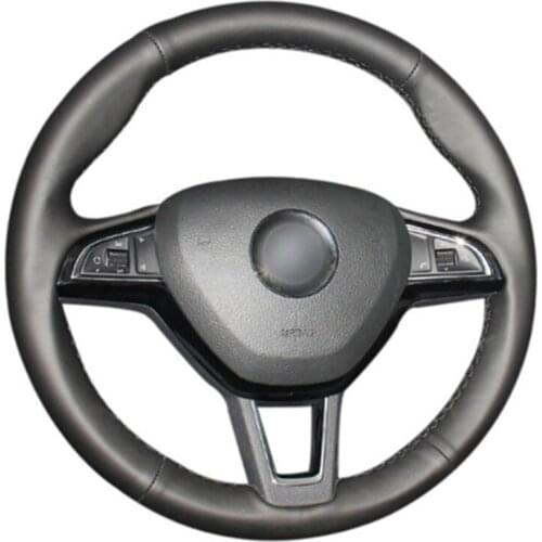 Top Leather Steering Wheel Hand-stitch on Wrap Cover For Skoda Octavia 2017 Fabia 2016-2017 Rapid Spaceback 2016