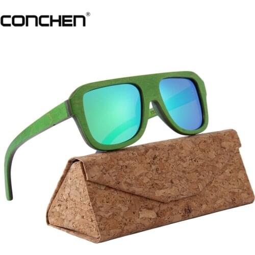 CONCHEN Fashionable Polarized Natural Vintage Wooden Sunglasses Men Brand Designer Bamboo Sun glasses Women