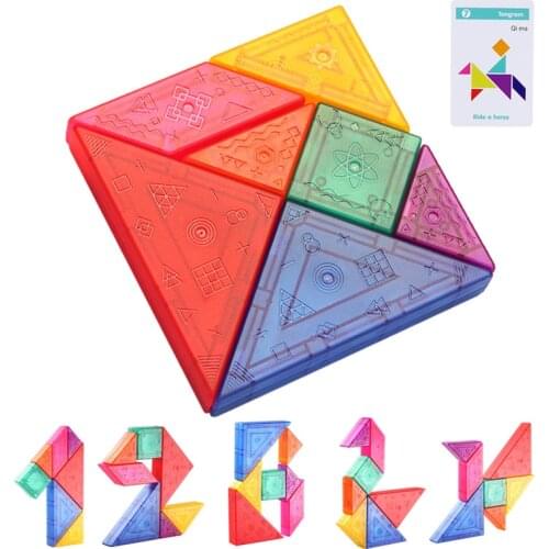 Kid Colorful Magnetic 3D Tangram Jigsaw Toy Logical Thinking Training Drawing Board Games Montessori Education Toy For Children