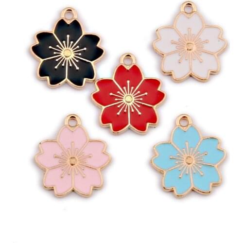 20pcs/Lot KC Gold Color Sakura Shape Enamel Charms Cherry Blossoms Pendants Alloy Gold Tone Jewelry Making Accessory
