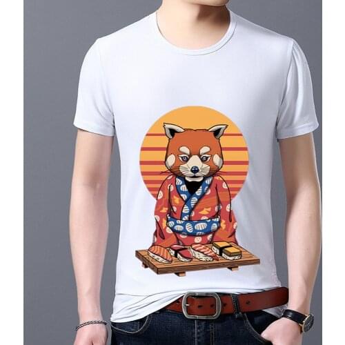 Mens T-shirt White O-neck Classic Hot-selling Cute Meow Print Breathable Top Casual Wild Youth Trend Short Sleeve T-shirt