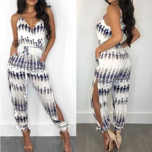 Imcute Elegant Fashion Lady Women Holiday Playsuit Romper Long Trousers Loose Jumpsuit Summer Beach Sleeveless V Neck Bodysuit