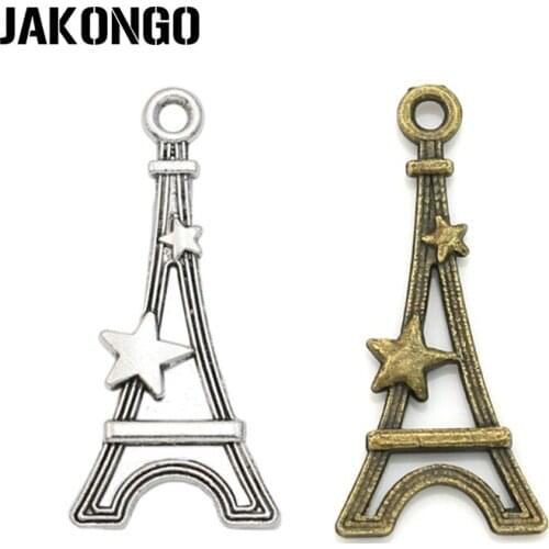 JAKONGO Antique Silver Plated Eiffel Tower Charm Pendant for Jewelry Making Bracelet Accessories Findings DIY 29x13mm 15PCS/lot