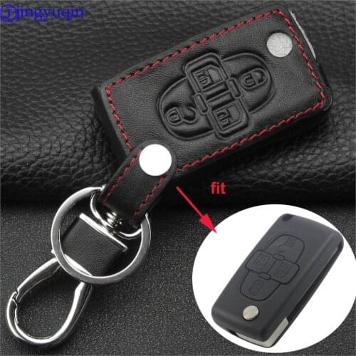 Jingyuqin for Peugeot 4 button remote control car key leather case 1007 807 for Citroen C8 key holder