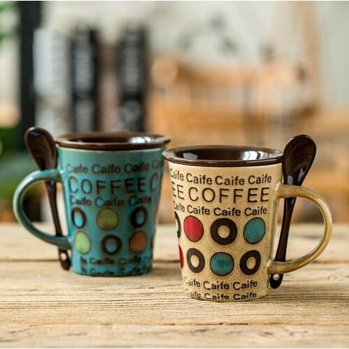 360ml Creative Ceramics Mug Coffee Cup Trend Ceramic Coffee Mug Milk Cup Mug Breakfast Cup Beer Mug WaterCup With Spoon Gift Cup