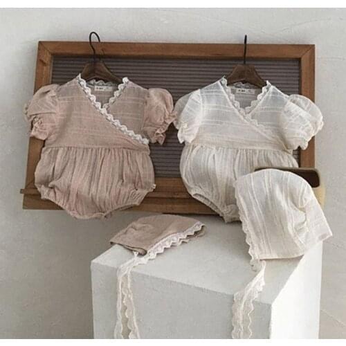 Summer Bodysuit For Baby Boys And Girls Creeping Clothes Newborn 100 Day Romper Toddler Wear With Lace Hat