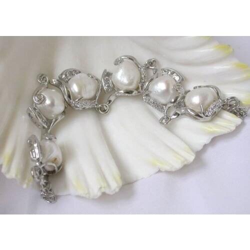 Hot sell Noble- FREE SHIPPING n1495 BEAUTIFUL 12mm white baroque pearls bracelet bangle Natural >>free shipping