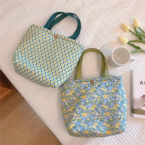 Floral Small Bag Portable Lunch Bag Cotton Fabric Children Little Lunch Bags Aluminum Thickened Food Storage Pouch Mommy Handbag