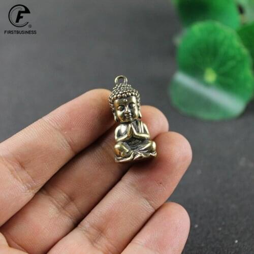 Copper Little Baby Buddha Statue Miniature Figurine Home Decoration Car Keychains Brass Teahouse Girl Childrens Backpack Gifts