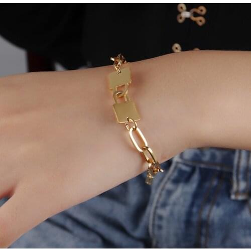 Fashion punk stainless steel bracelet handcuffs bracelet lock bracelet pendant thick chain bracelet for women charm bracelet