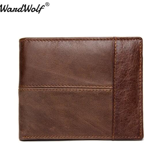 WardWolf Purse for Men Cow Genuine Leather Men Wallets Billfold Slim Wallet Short Zipper Coin Purse Men Card Holder ID Window