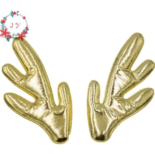 Set of 50pcs Gold Satin Reindeer Antlers fabric W/ Sponge Padded Buckhorn applique for Christmas decor,Craft DIY
